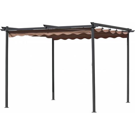 Gazebo Pergola avec structure en acier et dessus re'tractable e'cru en polyester 3x3x2,2 m pour jardin exte'rieur