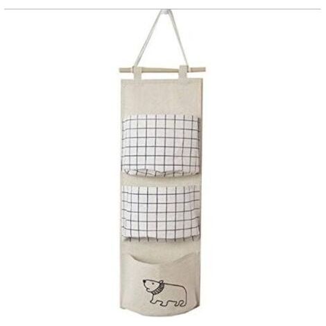 ALLIANDISUlisemSac de rangement à suspendre sur la porte Sac de rangement à suspendre sur la porte, pochette en coton pour organisateur suspendu (3 poches, beige) (1/4)