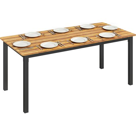 Table de jardin pour 6 à 8 personnes, table à manger extérieure plateau à lattes en bois massif, 180x86x74cm, teck