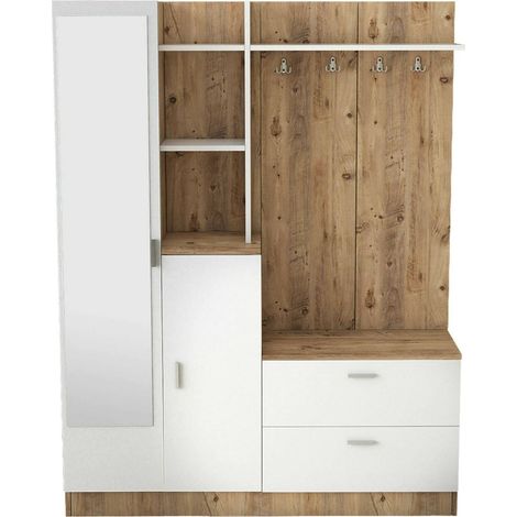 Dmora - Mobile da ingresso Anumali, Entratina appendiabiti, Composizione per atrio, Consolle portaoggetti multifunzione, 140x37h182 cm, Quercia e Bianco