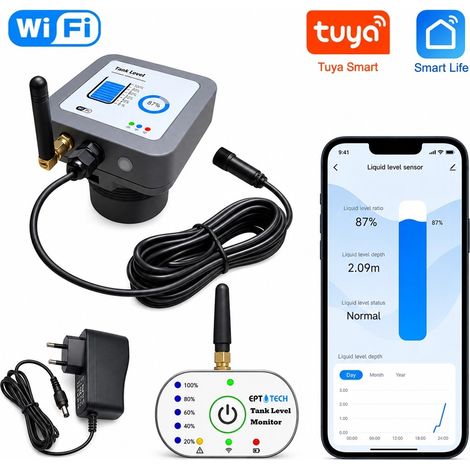 Tuya Kit di Misuratore Livello Acqua a Lunga Distanza per Serbatoio Smart WiFi con Monitor Indicatore (1/5)