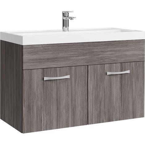 Badplaats – Meuble de salle de bain 80 cm avec lavabo en marbre – 2 portes – Chêne gris – Dimensions 800x400x500 mm