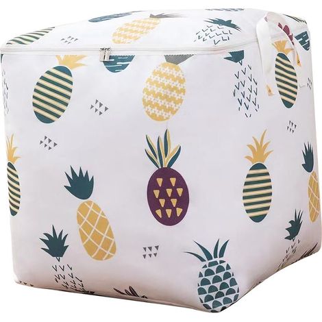 Sac de stockage textile grand volume 140L imperméable en tissu non tissé avec fermeture à zip pour vêtements et couette - Organisateur de rangement portable et multifonction (56 x 56 x 45cm, motif fru (1/5)