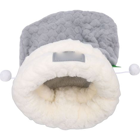 Sac de couchage d'hiver pour chat, semi-fermé, entrée spacieuse, doux et chaud, en forme de grotte, couleur grise épaisse avec balle, taille M (37 x 44 x 10 cm / 14,57 x 17,32 x 3,94 pouces) (1/5)