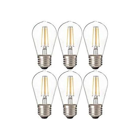 Ensemble de 6 ampoules LED rétro, ampoules à filament LED dimmables de 4 watts, lumière chaude 3000K E27, pour guirlandes lumineuses extérieures.
