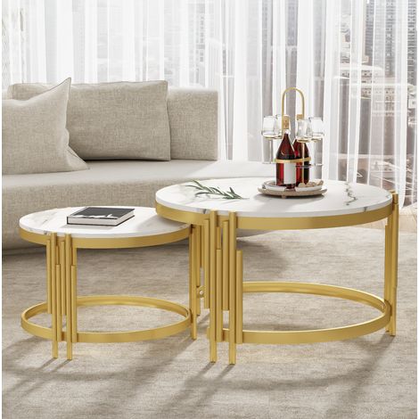 Mesa salón nido con acabado mármol y metal OKMYHOME (1/5)
