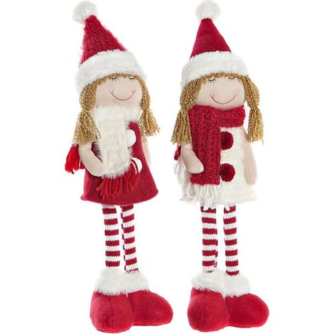 Statua Decorativa DKD Home Decor Natale Bambola Poliestere Ragazze (11 x 7 x 43 cm) (2 Unità) (1/3)