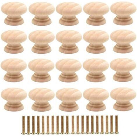 Set di 20 pomelli rotondi in legno da 35 mm per cassetti, maniglie per mobili per ante di armadi, con viti incluse.