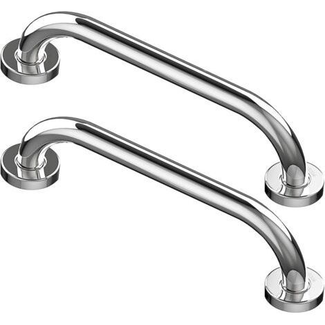 Lot de 2 - Barre d'appui - Poignée de douche - Acier inoxydable chromé - Support de sécurité salle de bain - Pour personnes âgées et enfants - Argenté - 30 cm
