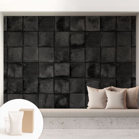Papier peint intissé pour salon chambre à coucher peint imprimé Installation facile - Colle incluse gratuite Carreaux gris 208x146 cm (1/5)