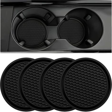 Posavasos para coche, juego de 4 posavasos universales de silicona antideslizantes con decoración integrada, accesorios para el interior del coche, negros