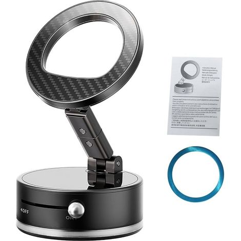 Support de Téléphone Magnétique pour Voiture, Rotatif à 360° avec Ventouse Nano-Gel et Technologie de Verrouillage sous Vide pour Carrelage en Verre de Tableau de Bord de Voiture (Black) (1/5)