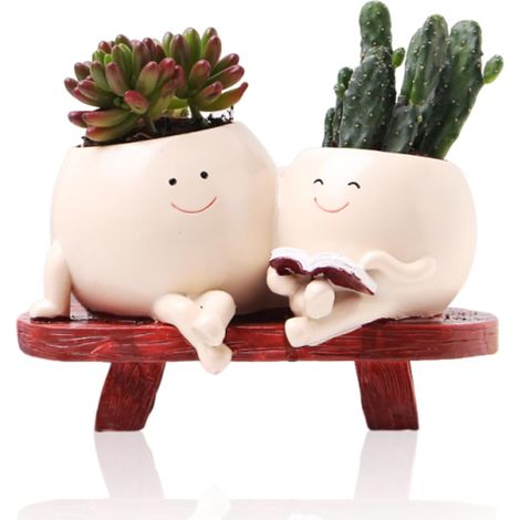 Pot De Fleur Smiley Face, Smily Face Pot De Fleurs en Résine, Pot De Fleurs Double Chaise À Bascule, avec Trou De Drainage, Idées Cadeaux pour Maman (1/5)