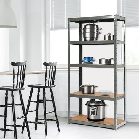 Etagère de Garage à 5 Niveaux Charge Max.175KG Etagère Ajustable 90 x 40 x 180cm Gris (1/3)