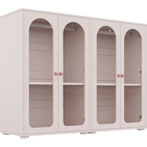 Armoire 2 portes rose bébé, 160x50x120 cm, laquée, tringle à vêtements, portes acrylique, poignées céramique, lot de 2 (1/5)
