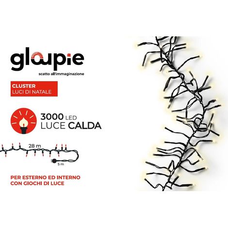 GLOUPIE Luci Di Natale Cluster da 33 Mt Con 3000 led Bianco Caldo, Cavo Verde, Funzione Memoria e Timer (1/5)
