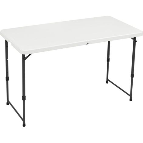 Table Pliante rectangulaire Blanche, 4 hauteurs réglables, poignée de Transport, pour intérieur et extérieur, Portable, légère, pour Voyage, Pique-Nique, Camping, 121,4 x 60,7 x 86,1 cm (1/5)