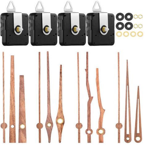 4 Pièces Mouvements d'Horloge à Quartz avec 4 Types Aiguilles d'Horloge en Bois de Noyer Accessoires d'Horloge pour Remplacement de Réparation d'Horloge (Convient pour 12 Pouces Horloge)