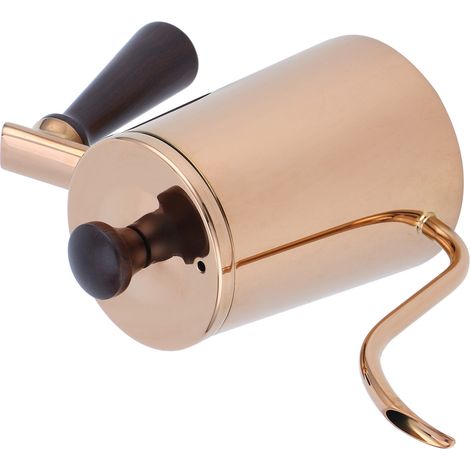 Bouilloire à café 700 ml en acier inoxydable 304 avec bec verseur en col de cygne et poignée en bois, finition or rose. (1/5)