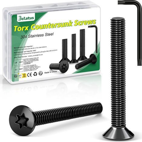 Lot de 20 vis à tête fraisée M5 x 35 mm, en acier inoxydable 304, avec clé Torx et boîte conformes à la norme ISO 14581, pour machines et appareils, installations extérieures, meubles, bois (1/5)
