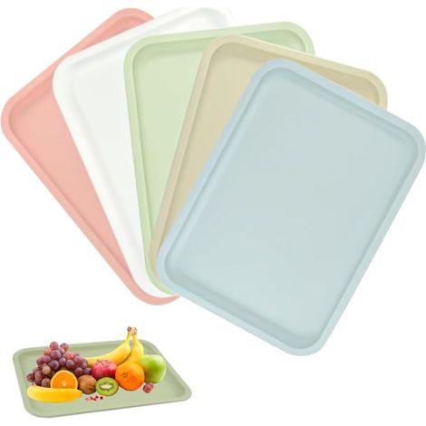 Set of 5 rectangular non-slip plastic serving trays for kitchen and dining room, 30.5 x 23 x 4.5 cm, color 3 (1/5)