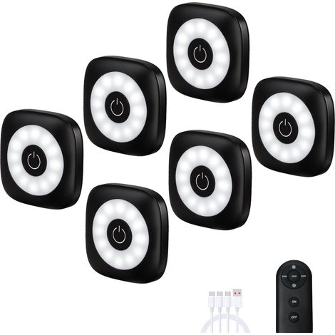 Lot de 6 veilleuses LED sans fil, lampe de chevet magnétique, intensité réglable tricolore, alimentées par une batterie de 1000 mAh. (1/5)