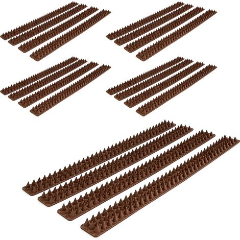 Relaxdays 20 x Bird Spike Panels, each 49 cm, for Fences, Walls & Railings, Anti Pigeon, 3 Rows, Plastic, Dark Brown