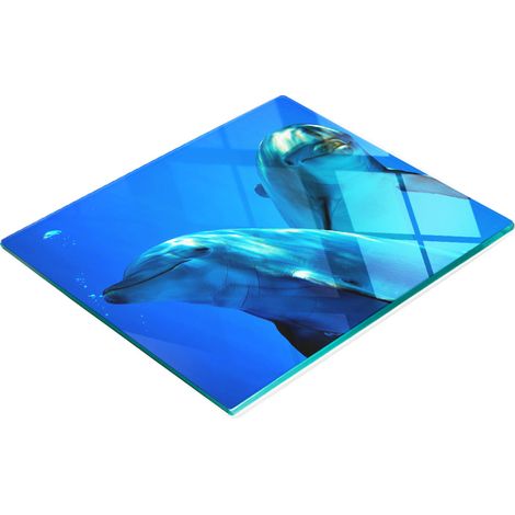 Planche décorative multifonctionnelle pour cuisine en verre trempé, motif deux dauphins, 60 x 52 cm (1/5)
