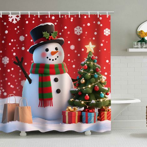 180 x 200 cm großer Duschvorhang mit Weihnachtsmotiv, Duschvorhang mit Weihnachtsmann-Motiv, Badezimmer-Dekorationsset, wasserdichtes Material, mit 12 Haken