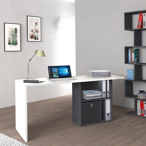 Dmora - Schreibtisch Dmait, Linearer Schreibtisch mit PC-Halterung, Mehrzweck-Bürotisch, platzsparender Schreibtisch, 100 % Made in Italy, cm 110x50h75, Hochglanzweiß und Schiefer (1/3)