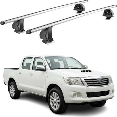 OMAC Barres de toit transversales en aluminium pour Toyota Hilux VII 2005-2015 4Portes – TÜV / DIN 75302:2019 – Antivol inclus – Charge max 75 kg – 2 barres – Gris (1/5)