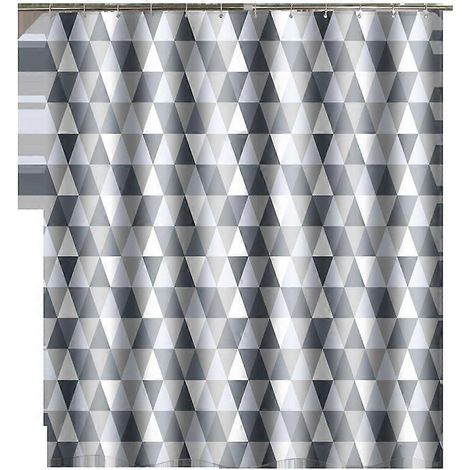 Rideau de douche 180 x 180 cm, en polyester lavable en machine, avec 12 crochets, motif triangle, pour salle de bain (1/5)
