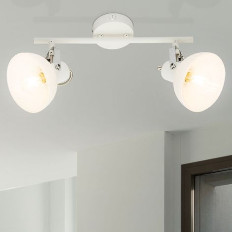 Plafonnier spot de plafond orientable verre blanc plafonnier chrome, interrupteur, 2x LED 4W 320Lm blanc chaud, L 35 cm