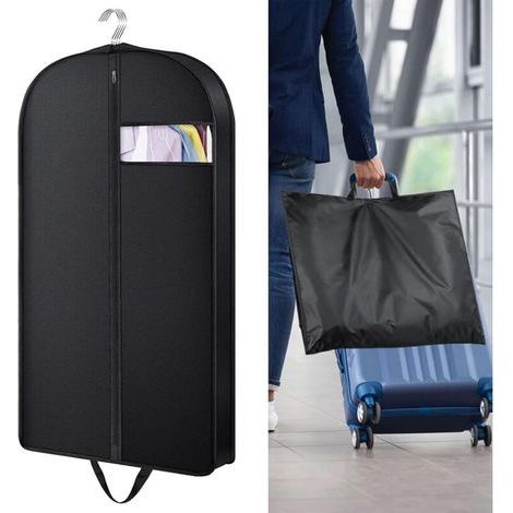 Borsa porta abiti nera con cerniera, antipolvere con finestra trasparente, borsa porta abiti da viaggio, borsa porta abiti pieghevole, per giacche, abiti, abiti da sera (102 x 60 (1/5)