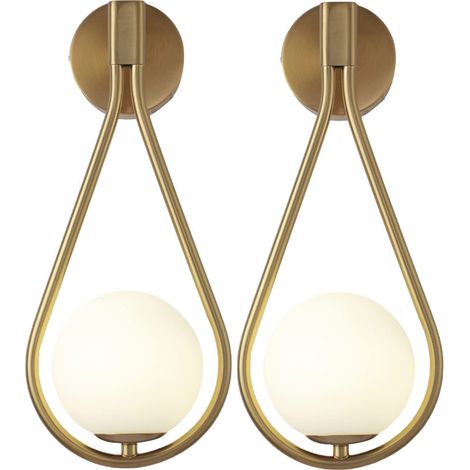 Lot de 2 Applique Murale Dorée Moderne avec Globe en Verre, Lampe Murale Intérieur LED 5W Design Nordique en Forme de Goutte pour Salon, Chambre, Chevet, Couloir, Escalier (1/5)
