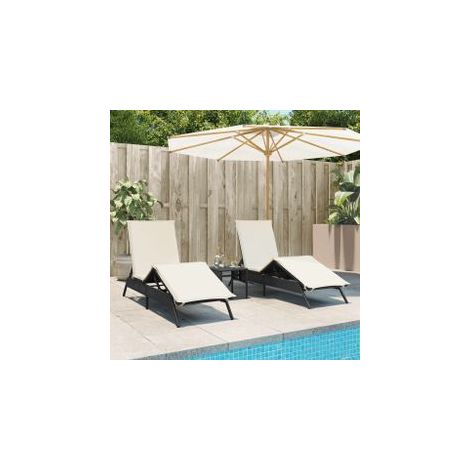 Chaises longues lot de 2 avec table noir résine tressée (1/5)