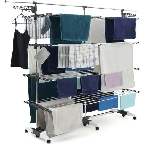 Idmarket – Étendoir à linge 60 m – 4 niveaux modulables – Barre télescopique – Charge max 25 kg – Dimensions plié 168 x 22 x 170 cm (1/5)