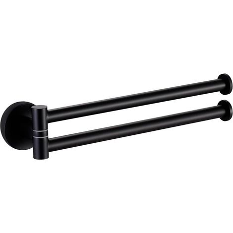Porte-serviettes pivotant d 23 cm (9 pouces), double porte-serviettes mural à 2 bras, en acier inoxydable SUS 304, finition brossée noir mat (1/5)
