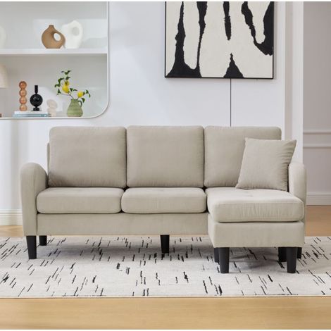 Canapé d’angle modulable 3 places avec chaise longue, tissu côtelé et pieds en plastique (1/5)