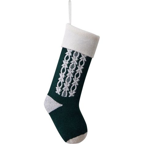 Chaussette De Noël - Tricotée À La Main - 45 Cm - Motif Floral - Pour Décoration Festive Et Cadeaux - 1 Pièce (1/4)