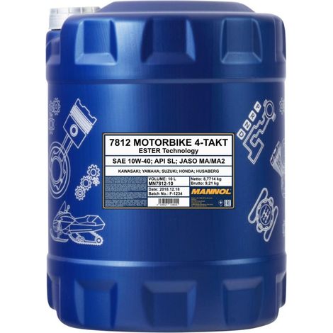Olio motore Mannol 4T per moto 10W40 10L estere + sintetico MA2 (7812) (API SN) (1/3)