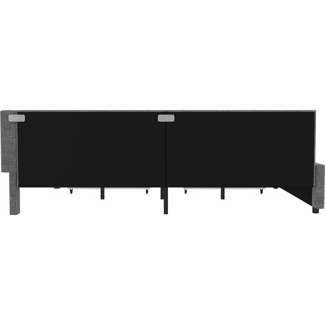 Bett 140x200 cm aus Leinen in Grau mit Schubladen, LED, USB- und Typ-C-Anschlüssen (1/5)