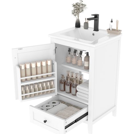 CHICFURN Mueble bajo lavabo de suelo 51 x 46 x 85 cm, blanco, MDF y cerámica, integrado (1/5)
