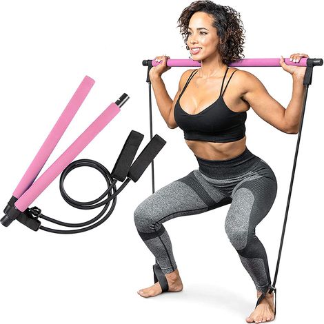 1 kit de barra de Pilates, bandas de resistencia, barra portátil, ligera (1,4 kg), para el hogar y los viajes. (1/5)