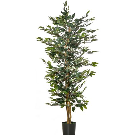 Albero di Ficus artificiale decorativo 150 cm con vaso nero, 1008 foglie, facile da mantenere (1/5)