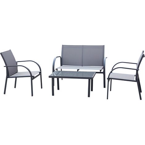 Outsunny 4pcs Patio Furniture Set Garden Sofa Glass Top Coffee Table Grey (1/5)