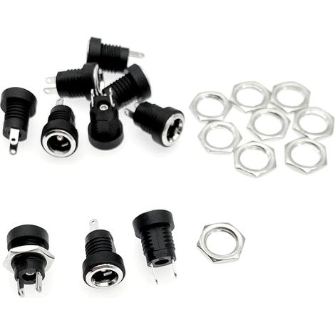 Lot de 6 5.5 mm x 2.1 mm 2 broches prise jack d'alimentation CC, adaptateur de connecteur de montage fileté femelle, prise de prise femelle CC filetée (1/5)