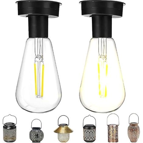 Bombilla solar para exteriores, 2 unidades de 8,5 cm, luz solar de repuesto para jardín, luz solar de repuesto con bombilla LED brillante, iluminación solar para exteriores, decoración DIY (2 unidades (1/5)