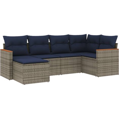 6-teiliges Gartensofa-Set mit Kissen, grau, Polyrattan vidaXL (1/5)