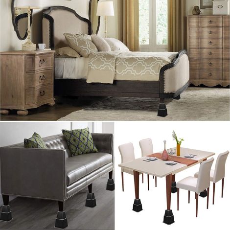 Rehausseur Pieds de lit Rehausseur Meuble,Ajouter 3 Hauteurs Réglables de 7,6CM 12CM ou 20CM (4 Paires, Noir) MNS (1/4)
